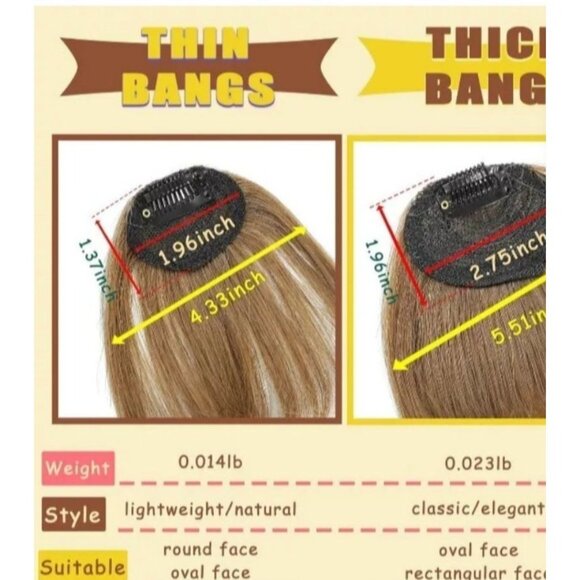 Bangs Clip-In Human Hair Extensions*6" Bang *10" Temple *Med Brown*Halloween - Picture 2 of 7